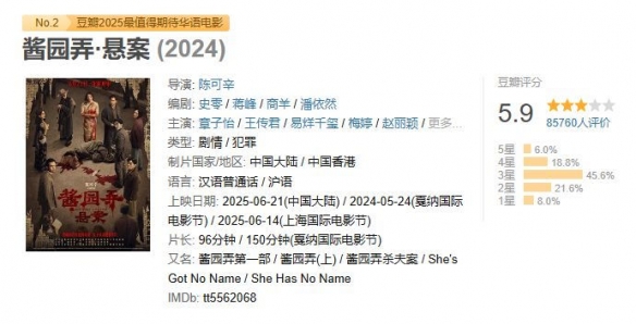 《酱园弄·悬案》豆瓣评分仅5.9！观众评价褒贬不一